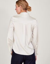 Sylvia Corsage Satin Blouse, Ivory (IVORY), large