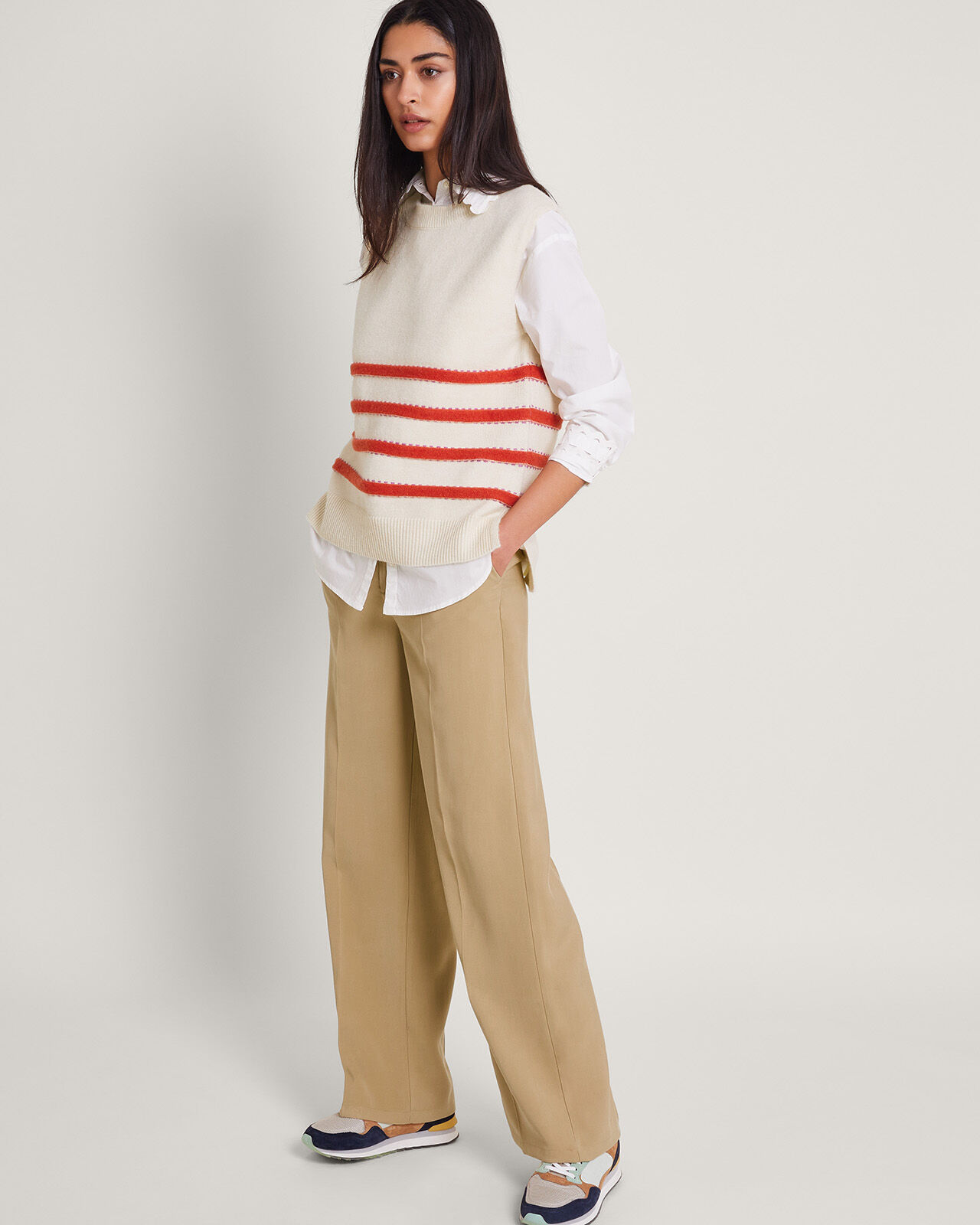 Ivory | Wide Leg Tailored Trousers | Pure Collection