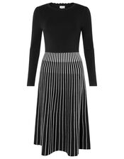 Monochrome Pleated Skirt Dress, Blue (NAVY), large