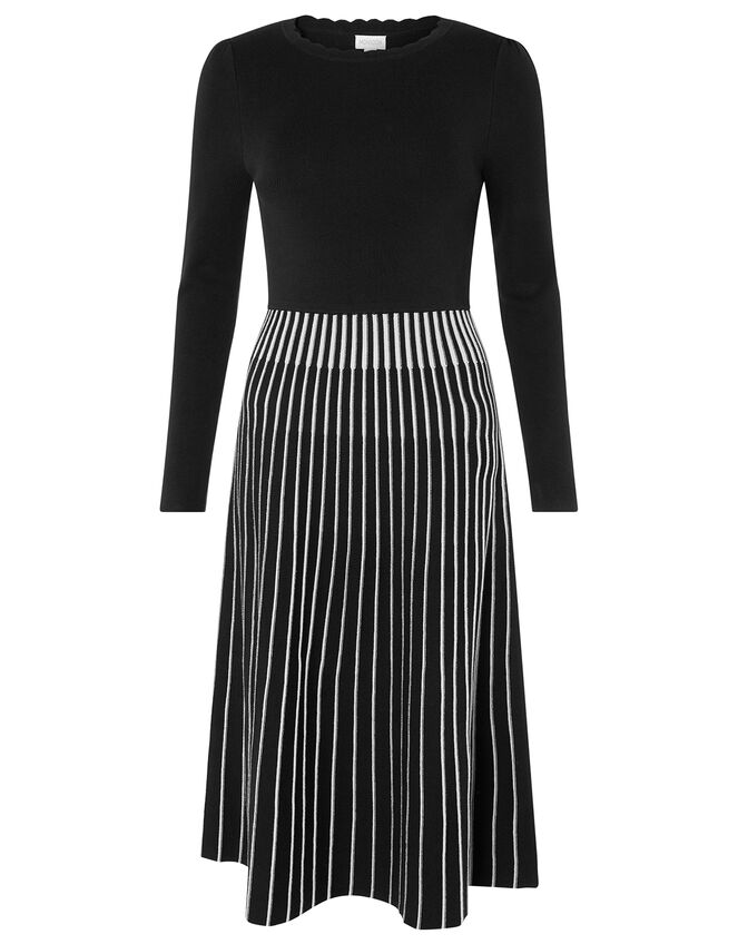 Monochrome Pleated Skirt Dress, Blue (NAVY), large