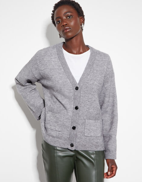 Vicki V-Neck Cardigan, Grey (GREY), large