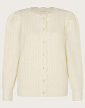 Puff Sleeve Cardigan, Ivory (IVORY), large