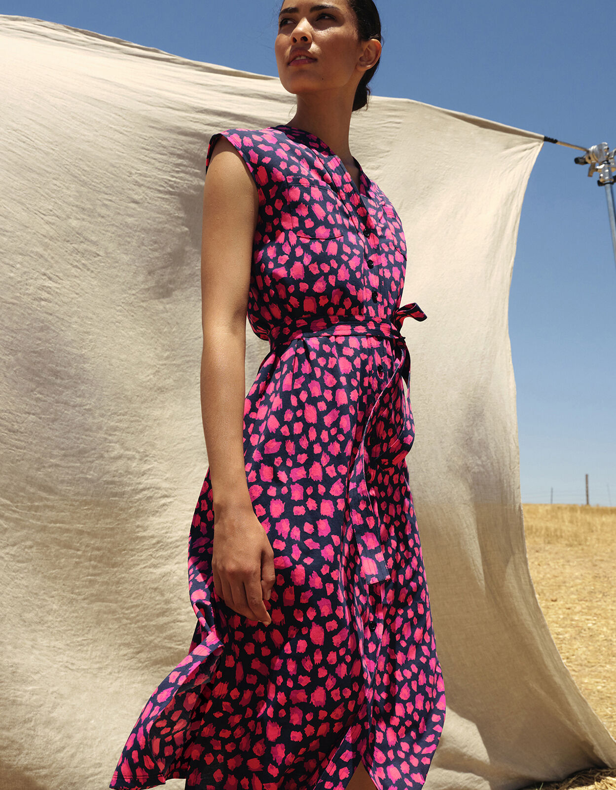 blue animal print shirt dress