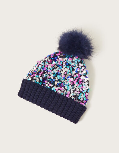 Izzy Sequin Beanie Hat, Blue (NAVY), large