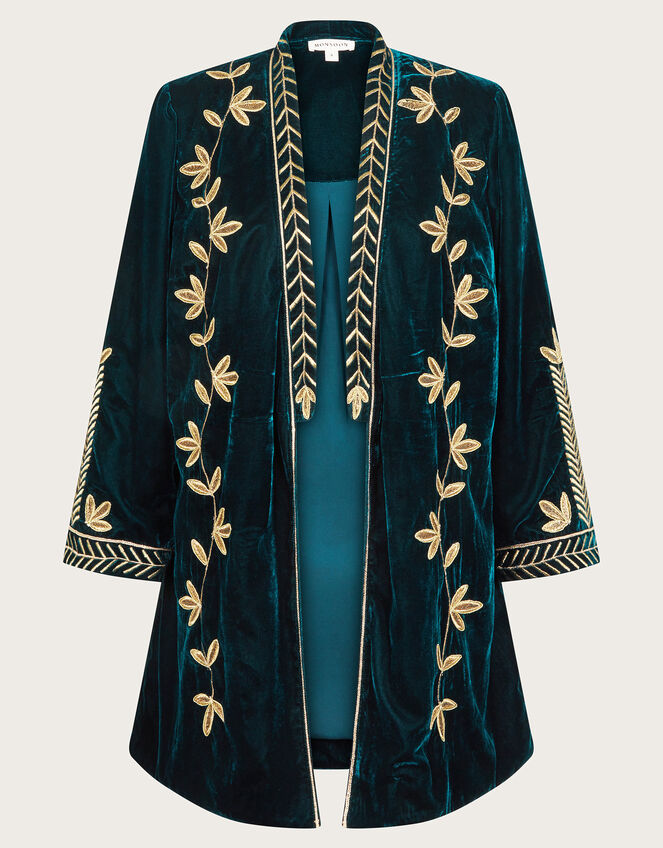 Fiona Embroidered Velvet Jacket, PEACOCK, large