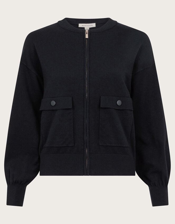 Nora Knit Bomber Jacket, Black (BLACK), large