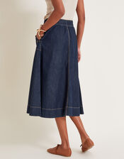 Harper A-Line Denim Midi Skirt, Blue (INDIGO), large