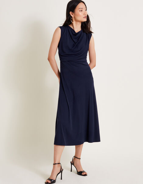 Debra Drape Jersey Dress, Blue (NAVY), large