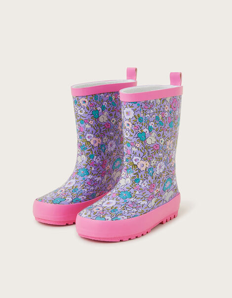 Floral Bunny Print Wellies, Multi (MULTI), large