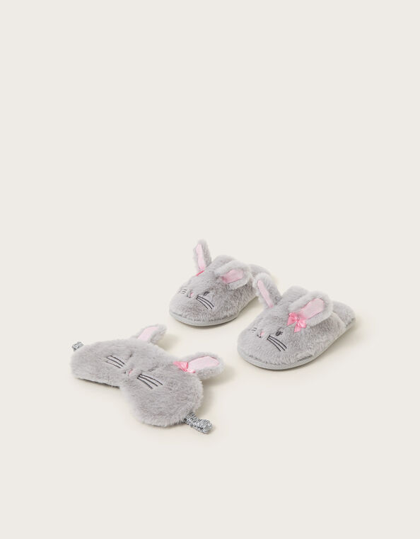 Fluffy Bunny Slippers and Mask Set, Gray (GREY), large