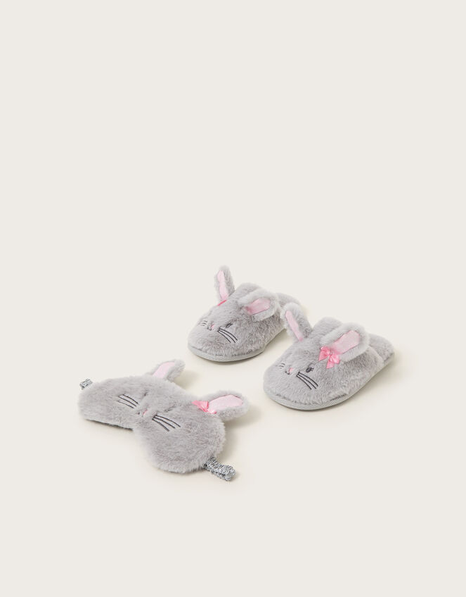 Fluffy Bunny Slippers and Mask Set, Grey (GREY), large