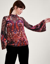 Peri Paisley Devore Top, Black (BLACK), large