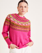 Fern Fair Isle Jumper, Pink (PINK), large