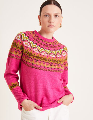 Fern Fair Isle Sweater, Pink (PINK), large