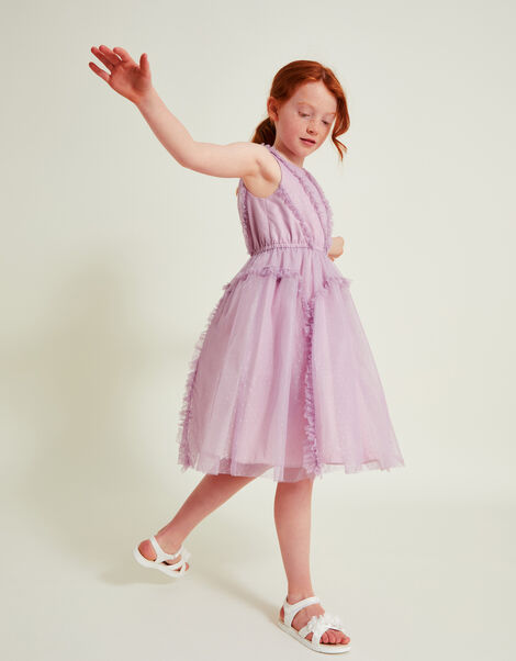 Veronica Ruffle Tulle Dress, Purple (LILAC), large