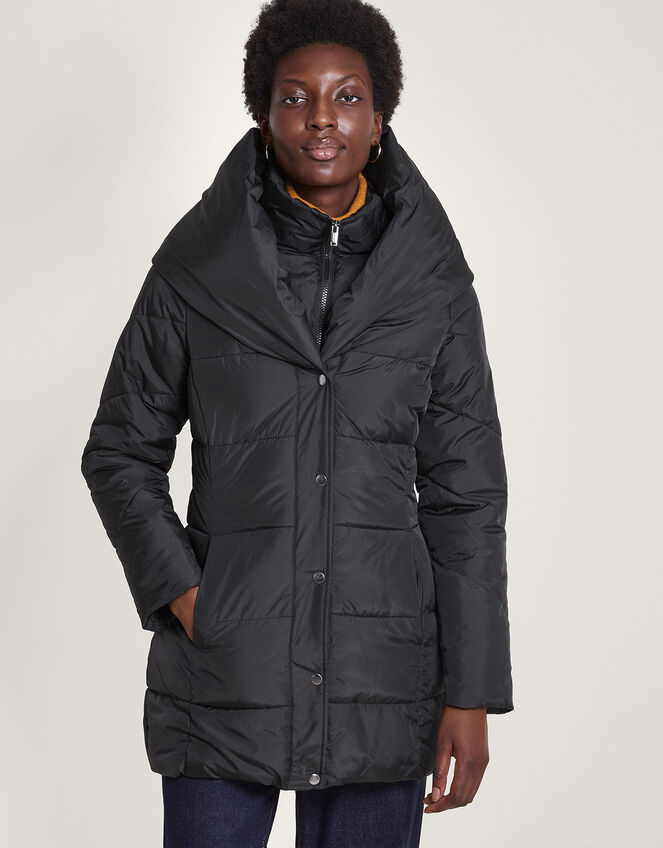 Laura Padded Short Coat in Recycled Polyester, Black (BLACK), large