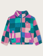 Checkered Mushroom Zipper Fleece Jacket, Multi (MULTI), large