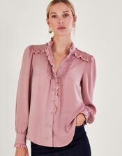 Perry Satin Pintuck Blouse, Pink (BLUSH), large