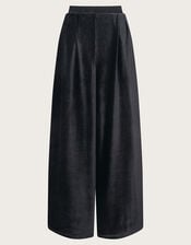 Shay Rib Velour Wide Leg Trousers, Black (BLACK), large