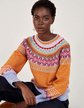 Fair Isle Sweater , Orange (ORANGE), large