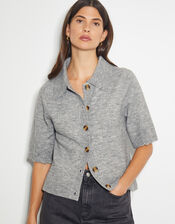 Cindy Short Sleeve Collar Cardigan, Gray (GREY), large