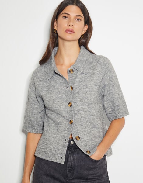 Cindy Short Sleeve Collar Cardigan, Grey (GREY), large