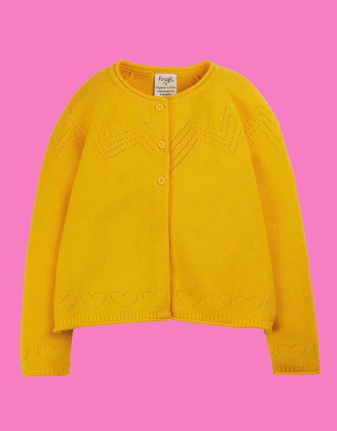 Frugi Piper Pointelle Cardigan, Yellow (YELLOW), large