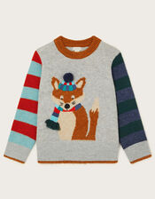 Fox Colourblock Crew Neck Jumper, Grey (GREY), large