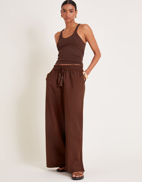 Yara Plain Wide Leg Trousers, Orange (RUST), large