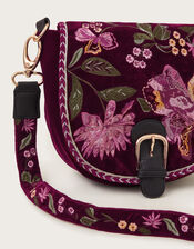 Freya Embroidered Velvet Saddle Bag, Red (BURGUNDY), large