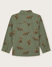 Fox Print Shirt, Green (KHAKI), large