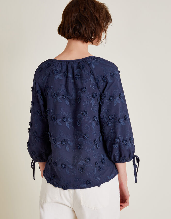 Ivy Floral Embroidered Blouson Blouse, Blue (NAVY), large