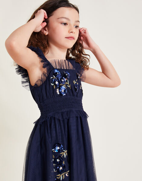 Ria Frill Floral Sequin Dress, Blue (NAVY), large