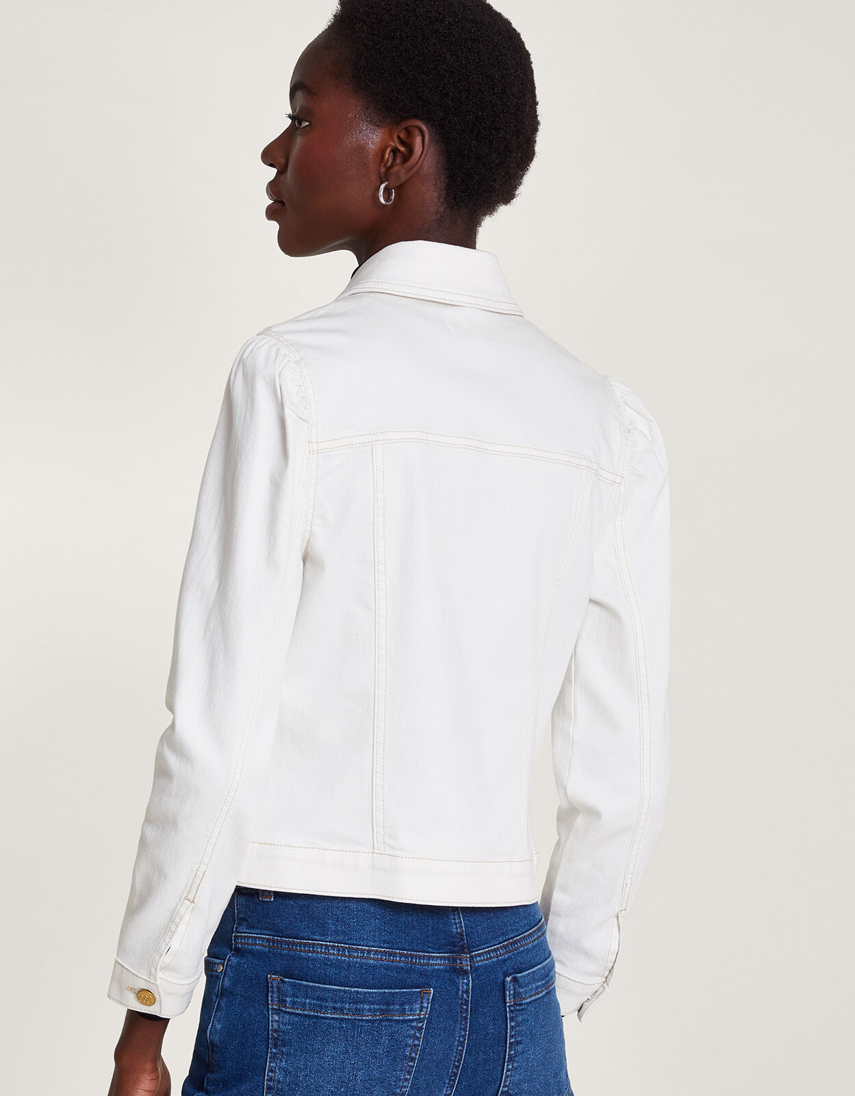 Puff Sleeve Denim Jacket with Sustainable Cotton Natural