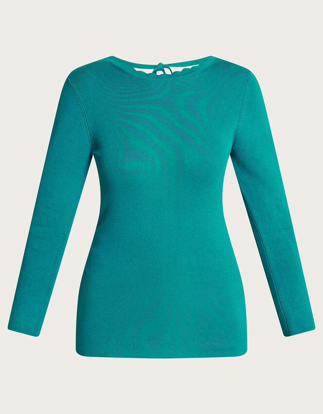 Round Tie Back Scoop Sweater with LENZINGâ„¢ ECOVEROâ„¢, Teal (TEAL), large