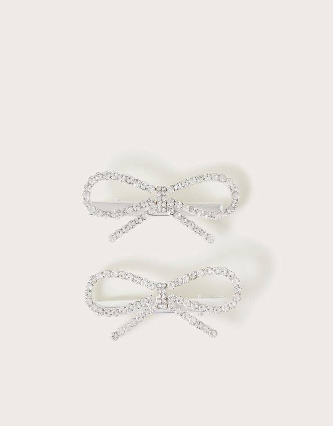 2-Pack Diamante Bow Hair Clips, , large