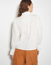 Rose Long Sleeve Frill Pleat Shirt, White (WHITE), large