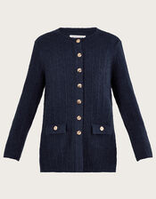 Longline Cardigan, Blue (NAVY), large