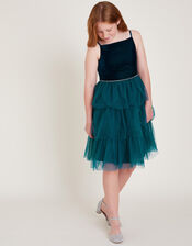 Gulia Velour Tulle Dress, Teal (TEAL), large