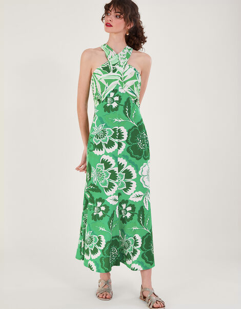 Clo Botanical Print Crossover Maxi Dress, Green (GREEN), large