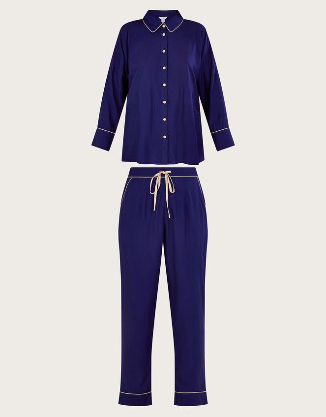 Pru Peacock Embroidered Pyjama Set, Blue (NAVY), large