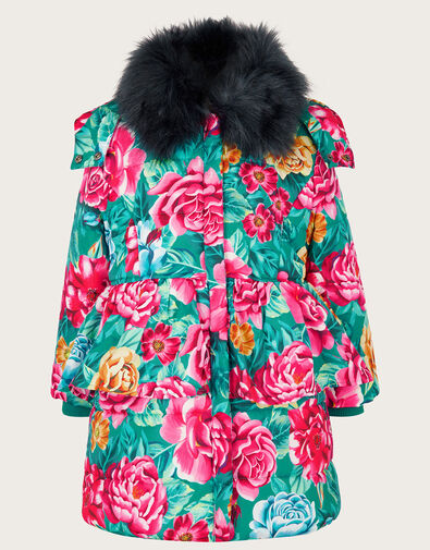 Floral Print Puffer Coat, Green (GREEN), large