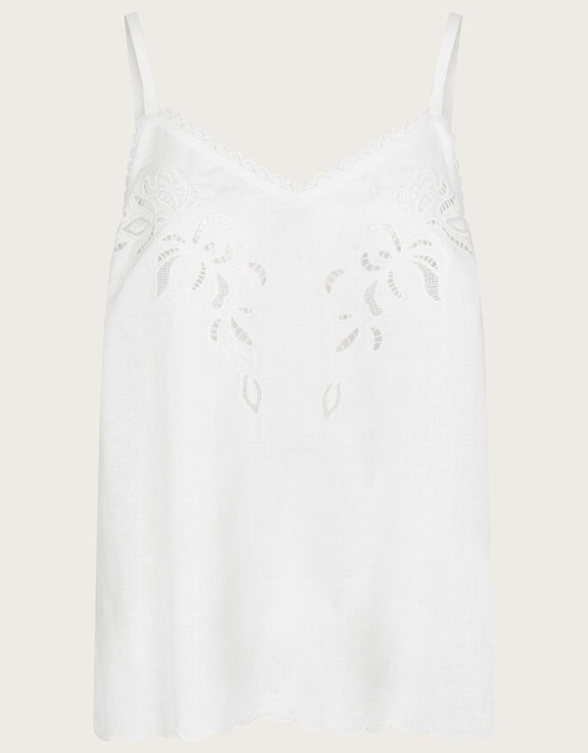 Cutwork Embroidery Cami Top in Linen Blend Ivory, Vests, Camisoles And  Sleeveless Tops