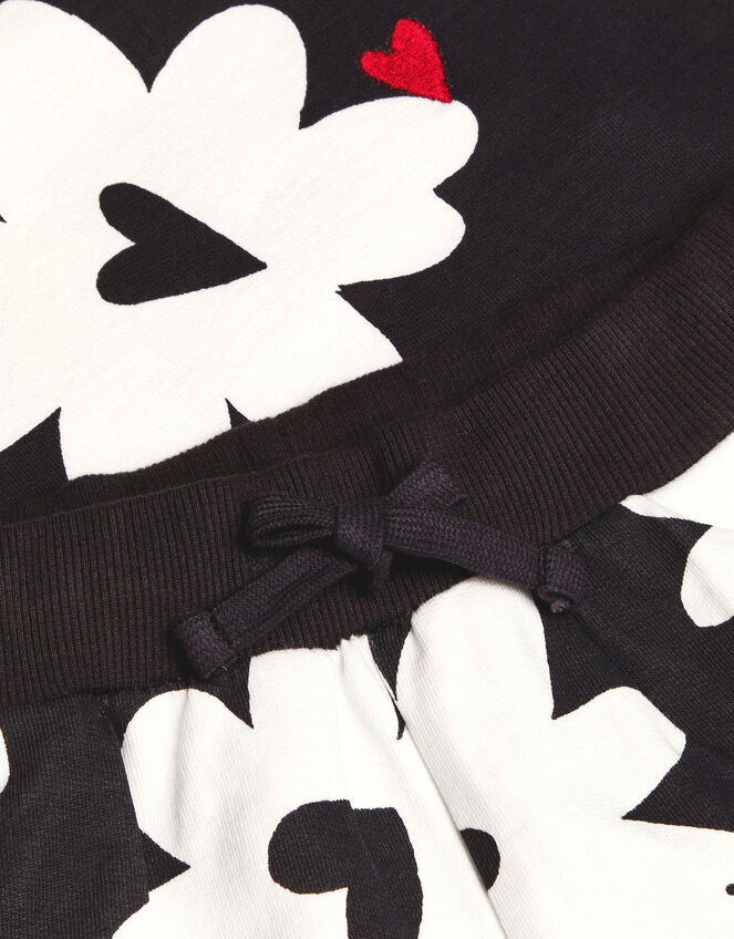 Floral Sweatshirt and Shorts Set, Black (BLACK), large