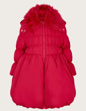 Shirred Puffball Padded Coat, Red (RED), large