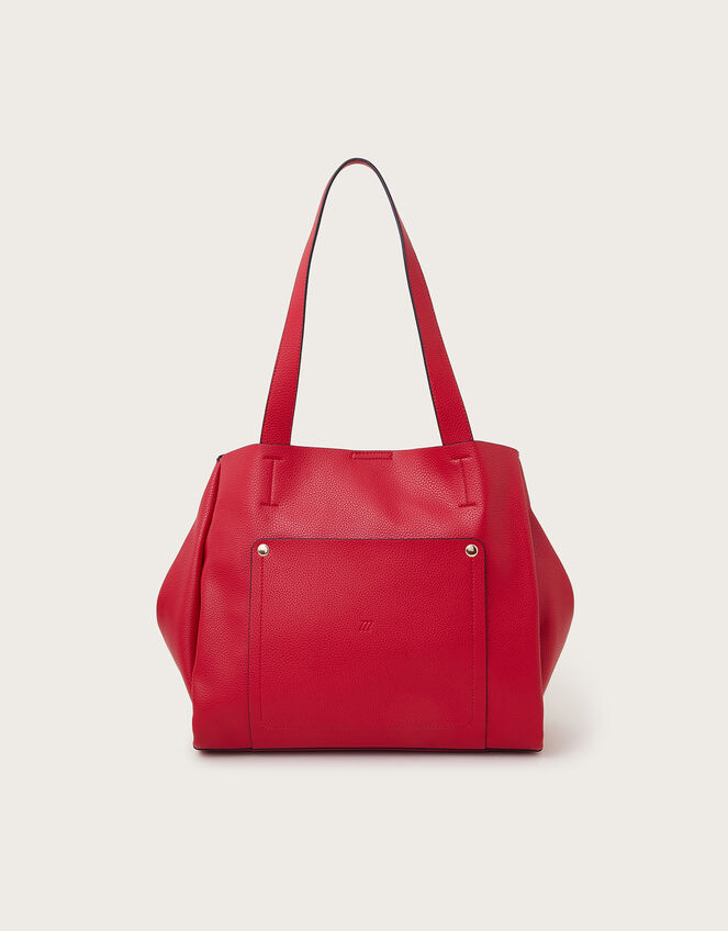 Zoe Faux Leather Pocket Tote Bag, Red (RED), large