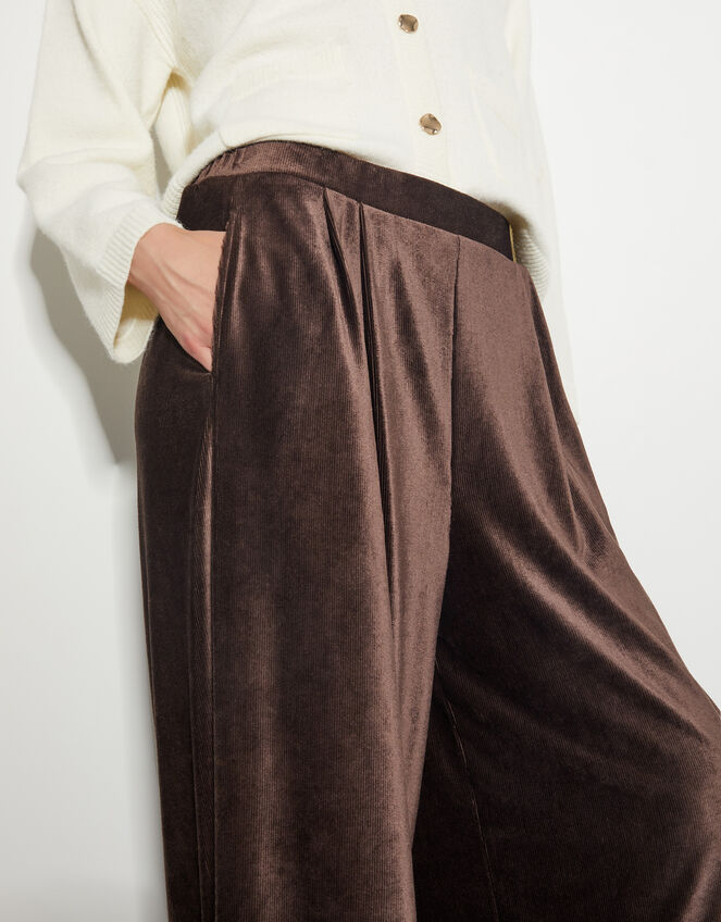 Shay Rib Velour Wide Leg Pants, Brown (CHOCOLATE), large