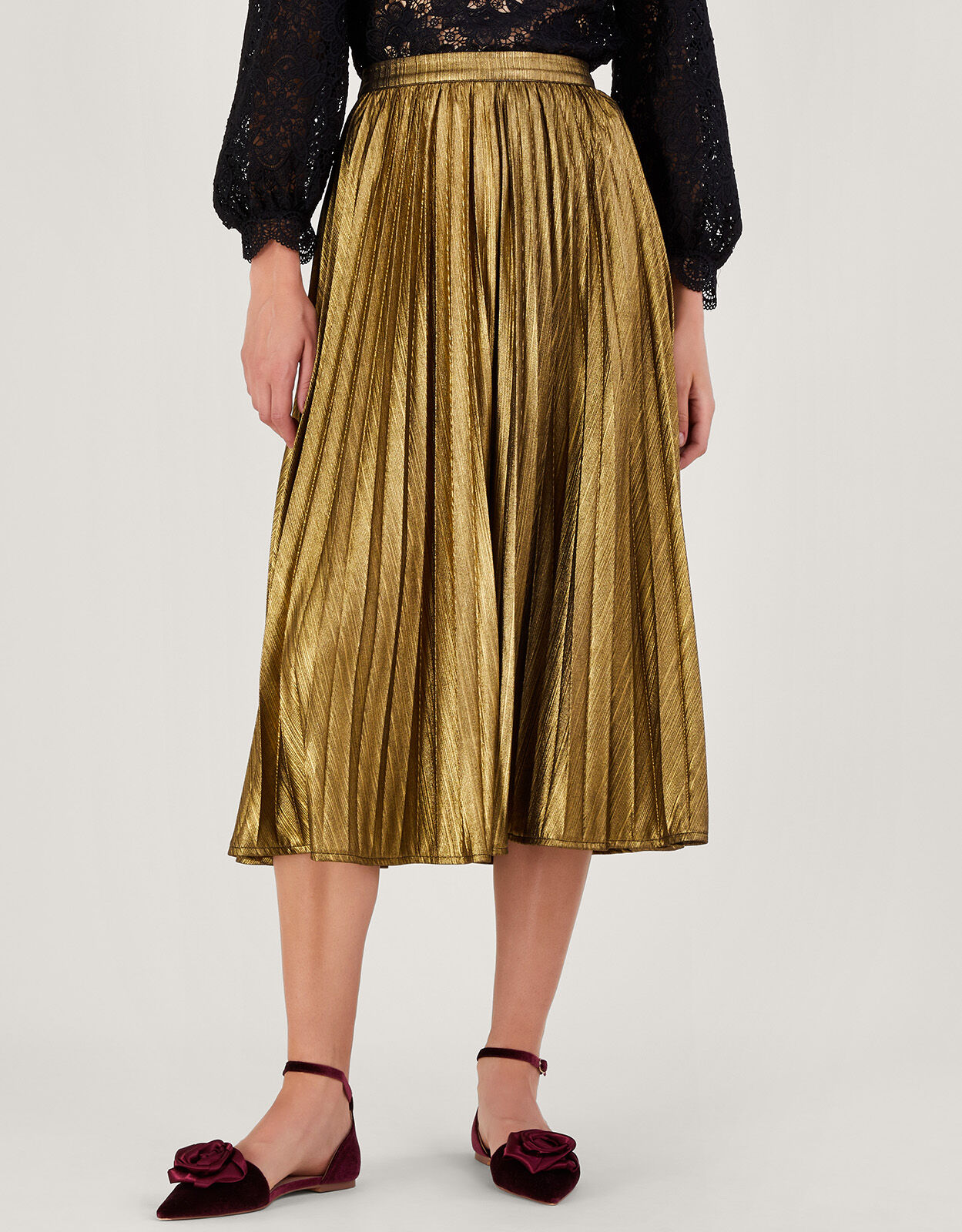 Mia Pleated Midi Skirt Gold