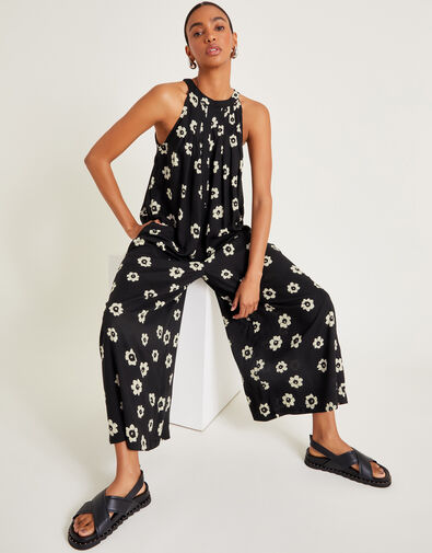 Lei Floral Wide Leg Jumpsuit, Black (BLACK), large