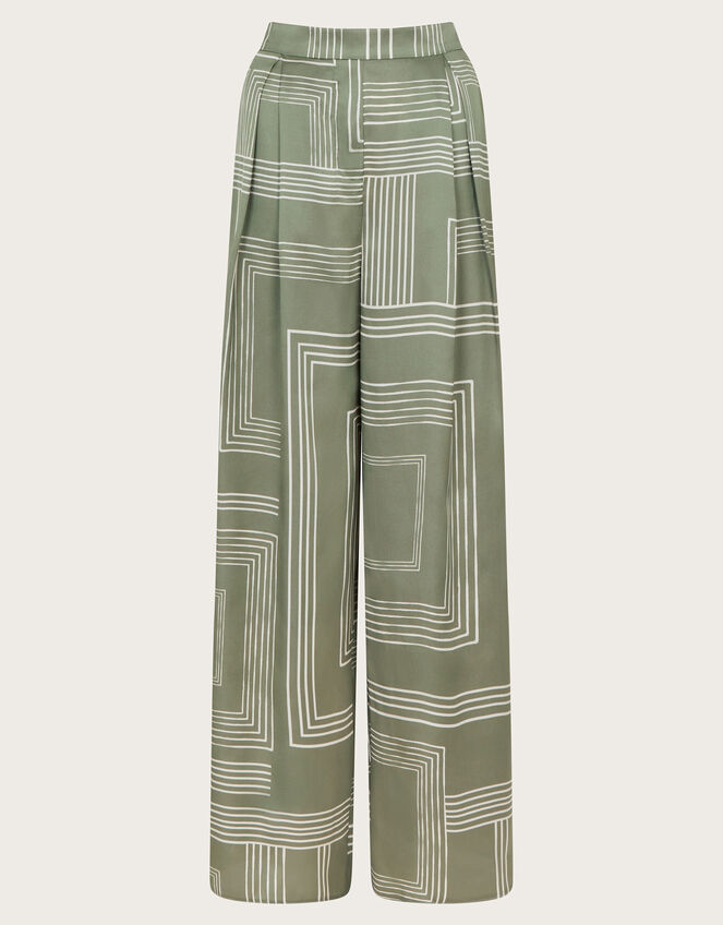 Anica Print Wide Leg Trousers, Green (KHAKI), large